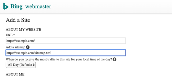 Adding your sitemap in Bing