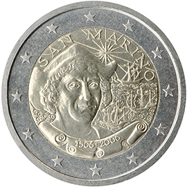 San Marino € 2,00 (500th anniversary of Christopher Columbus' death)