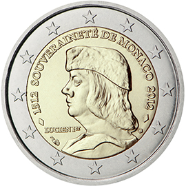 Monaco € 2,00 (500th anniversary of the establishment of Monaco’s sovereignty by Lucien I Grimaldi)