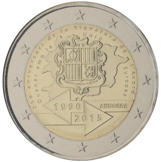 Andorra € 2,00 (25th anniversary of the Signature of the Customs Agreement with the European Union)