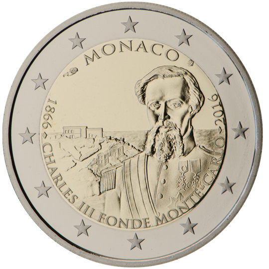 Monaco € 2,00 (The 150th anniversary of the foundation of Monte Carlo by Charles III)