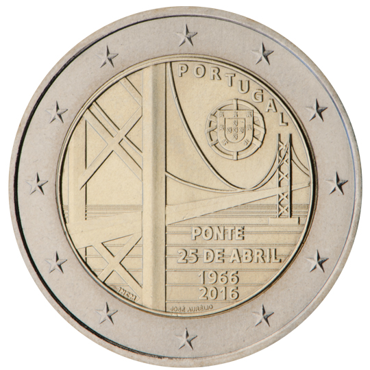 Portugal € 2,00 (50 years of the first bridge uniting the two riverbanks of the Tejo River)