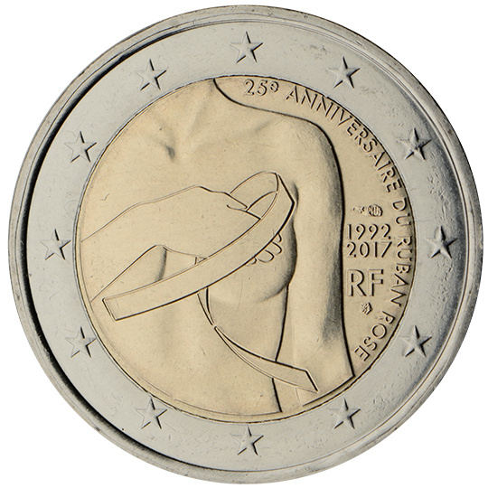 France € 2,00 (25th anniversary of the pink ribbon, symbol of the fight against breast cancer)