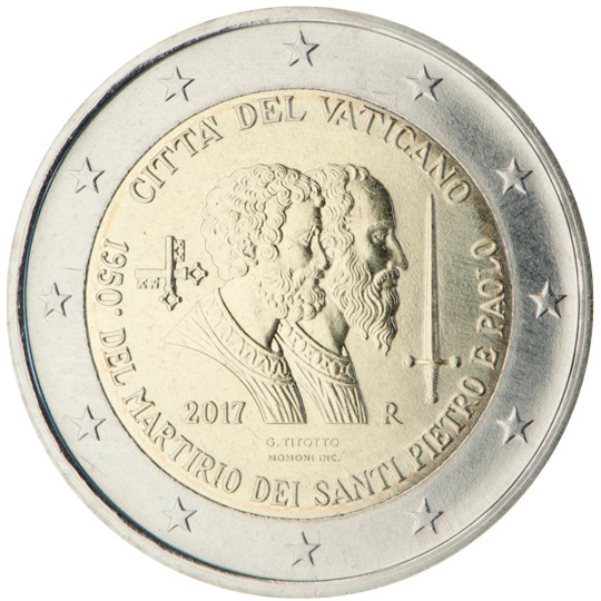 Vatican City € 2,00 (1950th anniversary of the martyrdom of Saint Peter and Saint Paul)