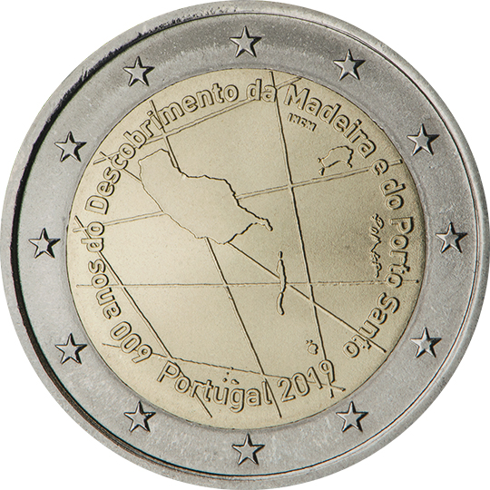 Portugal € 2,00 (600 years of the discovery of the Madeira Archipelago, by the Portuguese navigators Bartolomeu Perestrelo and Tristão Vaz)