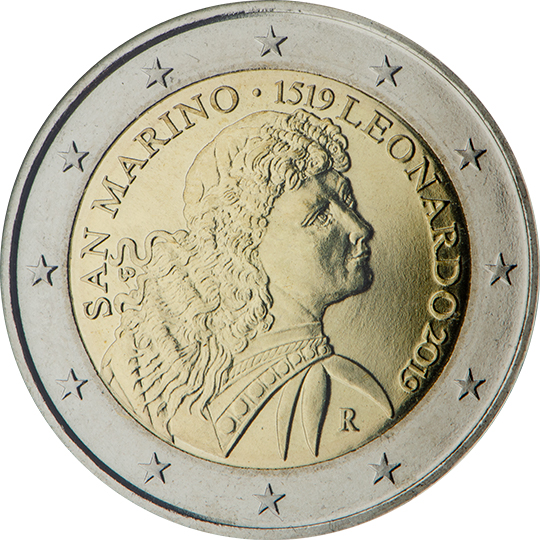 San Marino € 2,00 (500th anniversary of the death of Leonardo da Vinci)