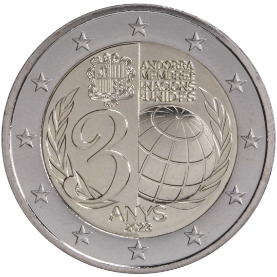 Andorra € 2,00 (30 years of the entry of the Principality of Andorra into the United Nations)