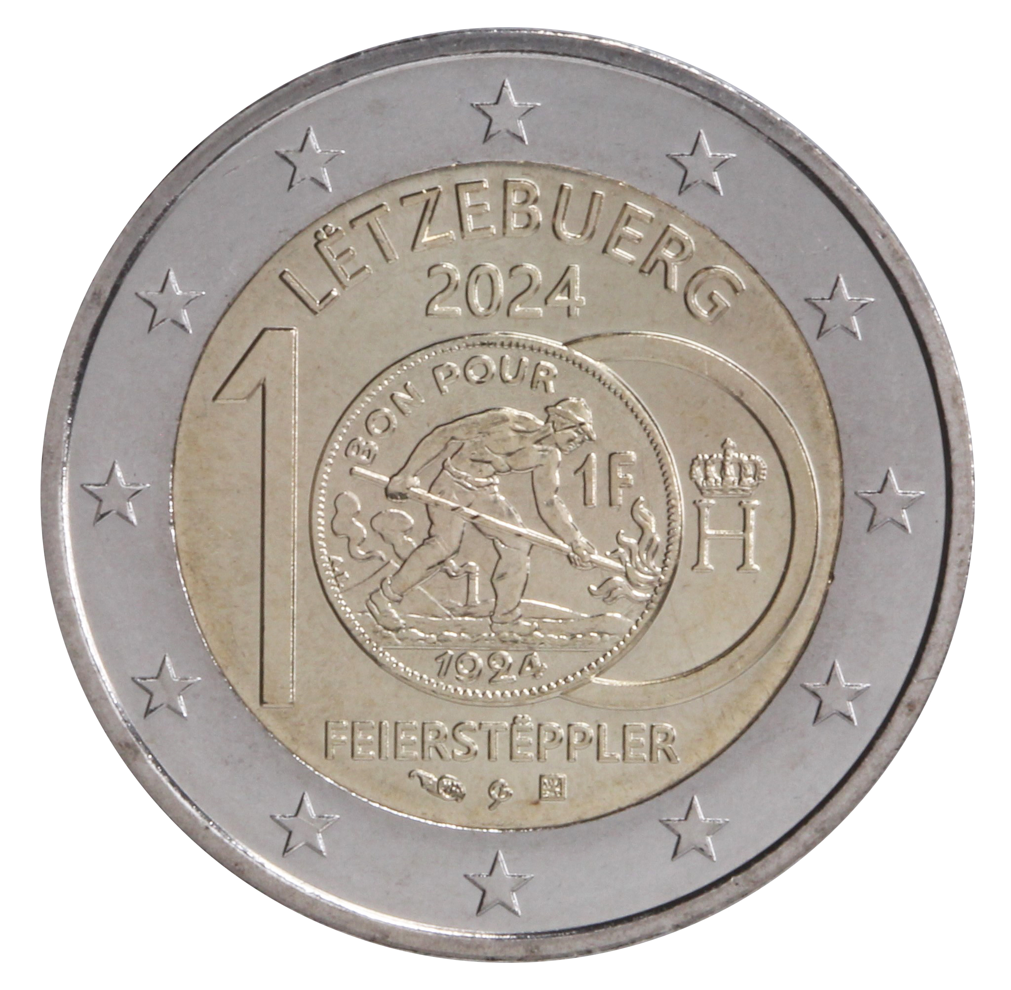 Luxembourg € 2,00 (The 100th anniversary of the signature by the Grand Duchess Charlotte of the Grand Ducal decree concerning the issuance of the divisional currency in nickel, commonly called ‘Feierstéppler’)