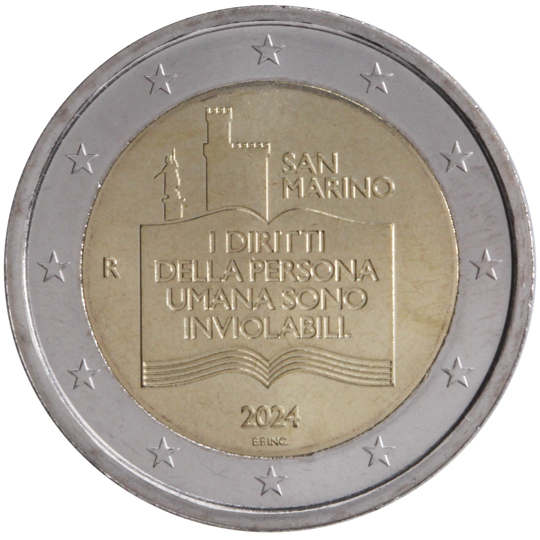 San Marino € 2,00 (The 50th anniversary of the Declaration of Citizens' Rights and the Fundamental Principles of San Marino)