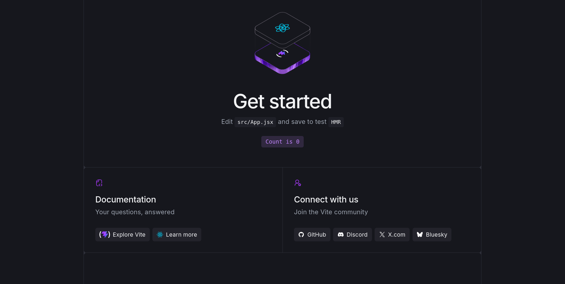Vite React template homepage