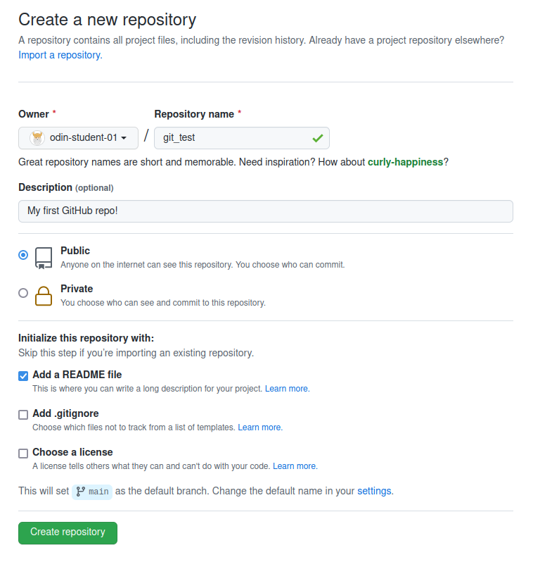 Отправить проект на github