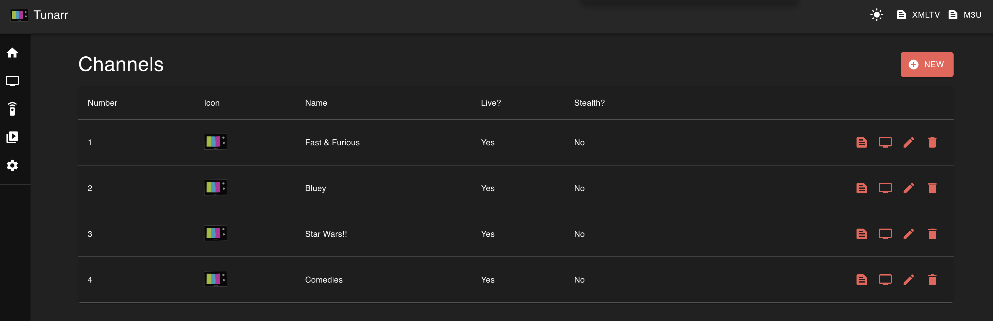 screenshot of the tunarr channel interface