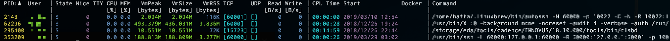 picture of the procs interface showing in use ports from processes