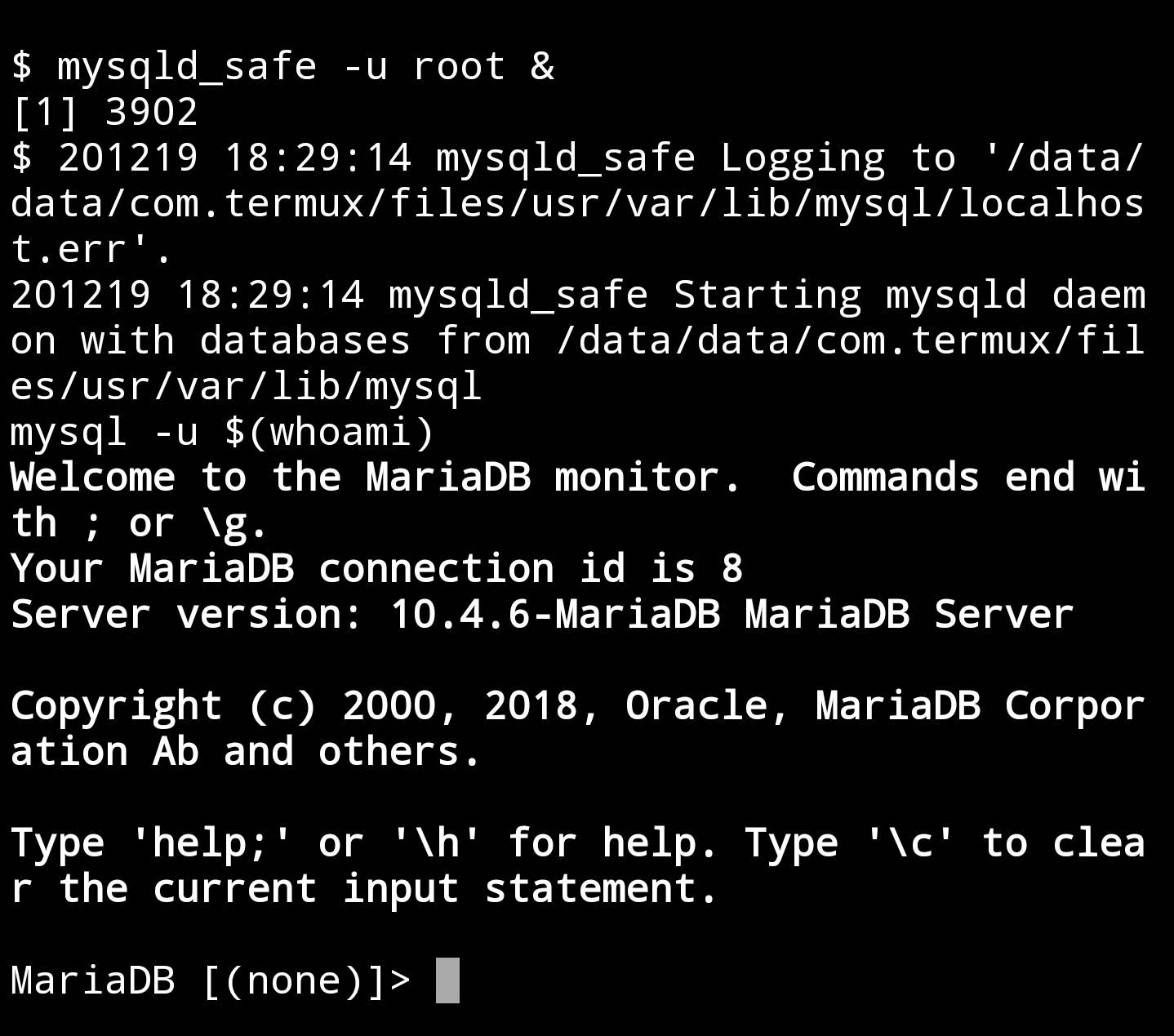 login menggunakan termux username