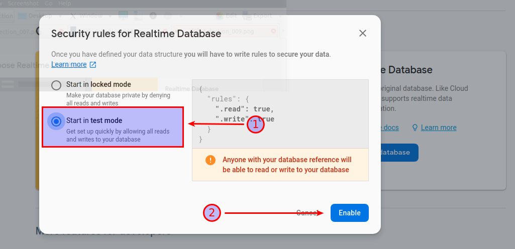 Create Realtime database - atur security
