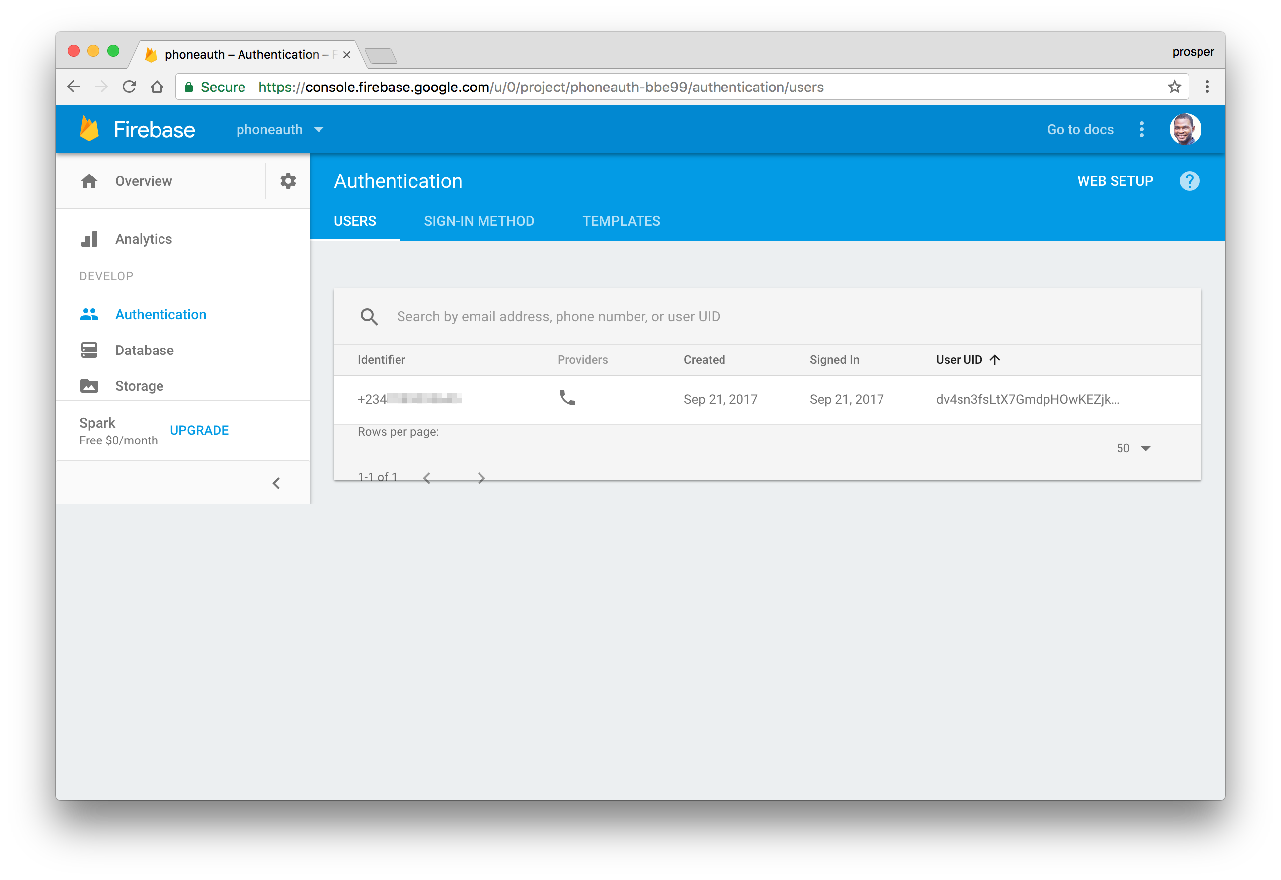 Firebase User Console