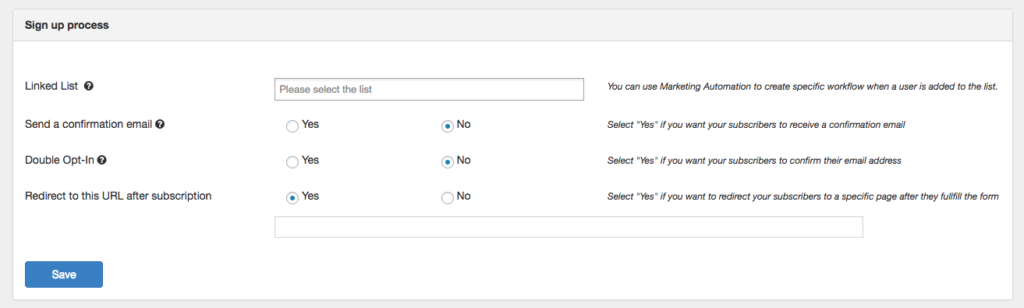 cấu hình đăng ký newsletter
