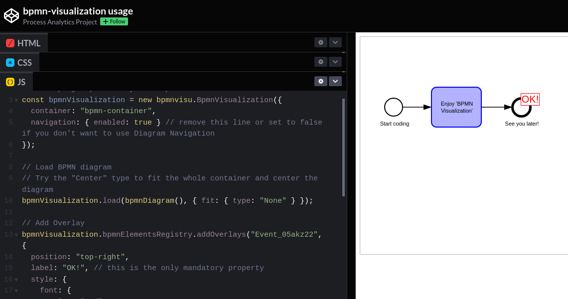 bpmn-visualization JavaScript usage with CodePen