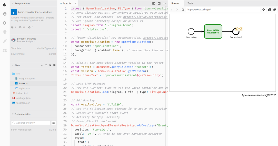 bpmn-visualization TypeScript usage with CodeSandbox