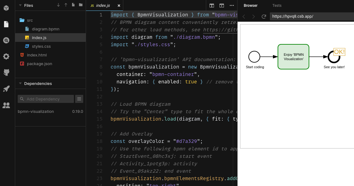 bpmn-visualization JavaScript usage with CodeSandbox