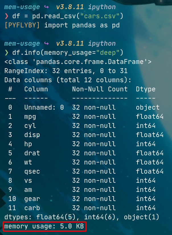 DataFrame Memory Usage