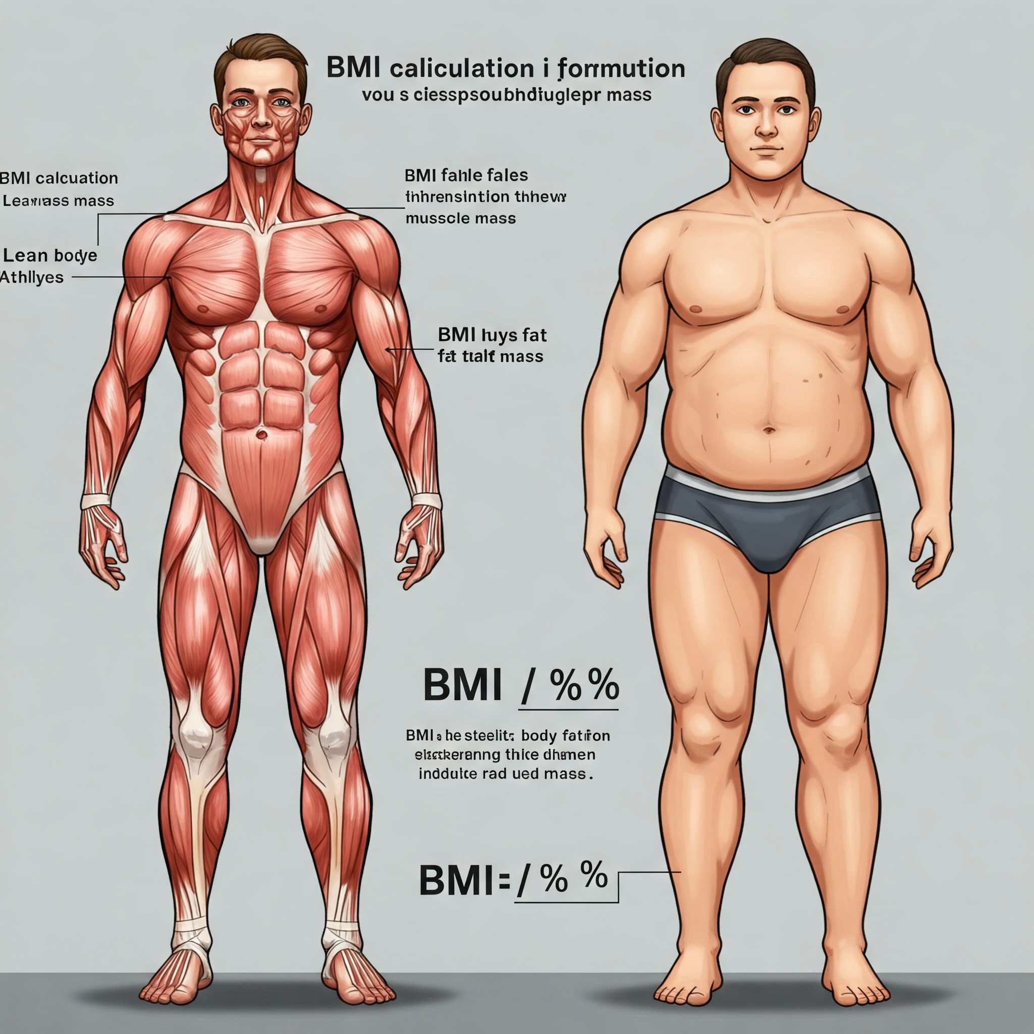 Infographic showing two people with identical BMI but different body compositions