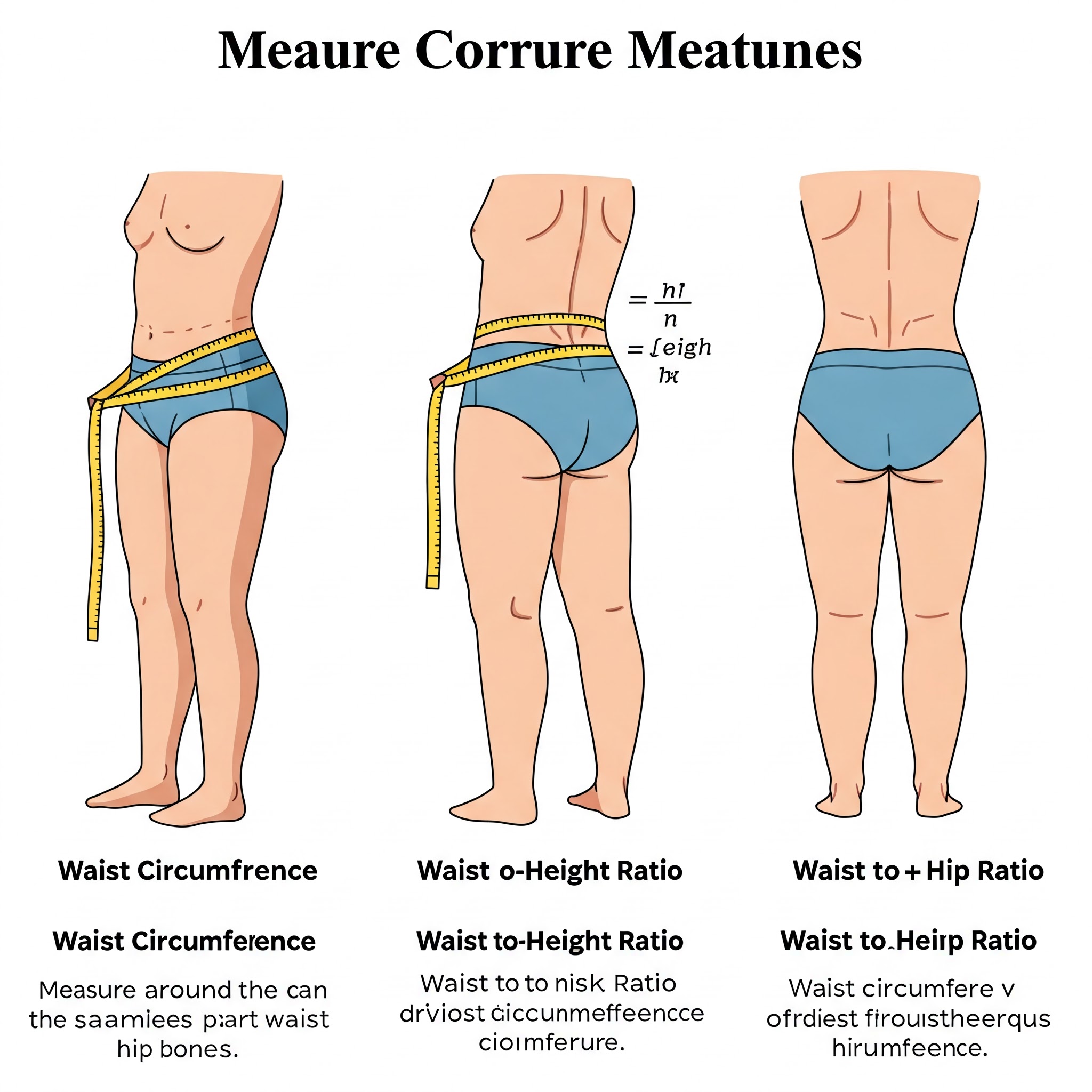 Demonstration of how to properly measure waist circumference, waist-to-height ratio, and waist-to-hip ratio
