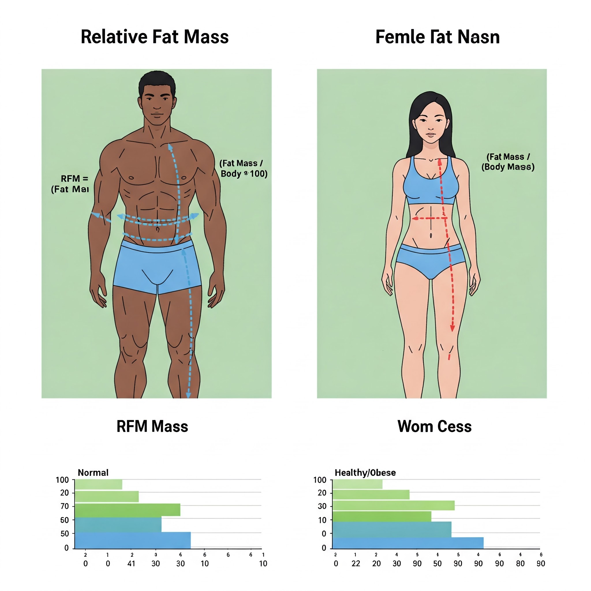 Visual representation of the Relative Fat Mass (RFM) formula with male and female figures