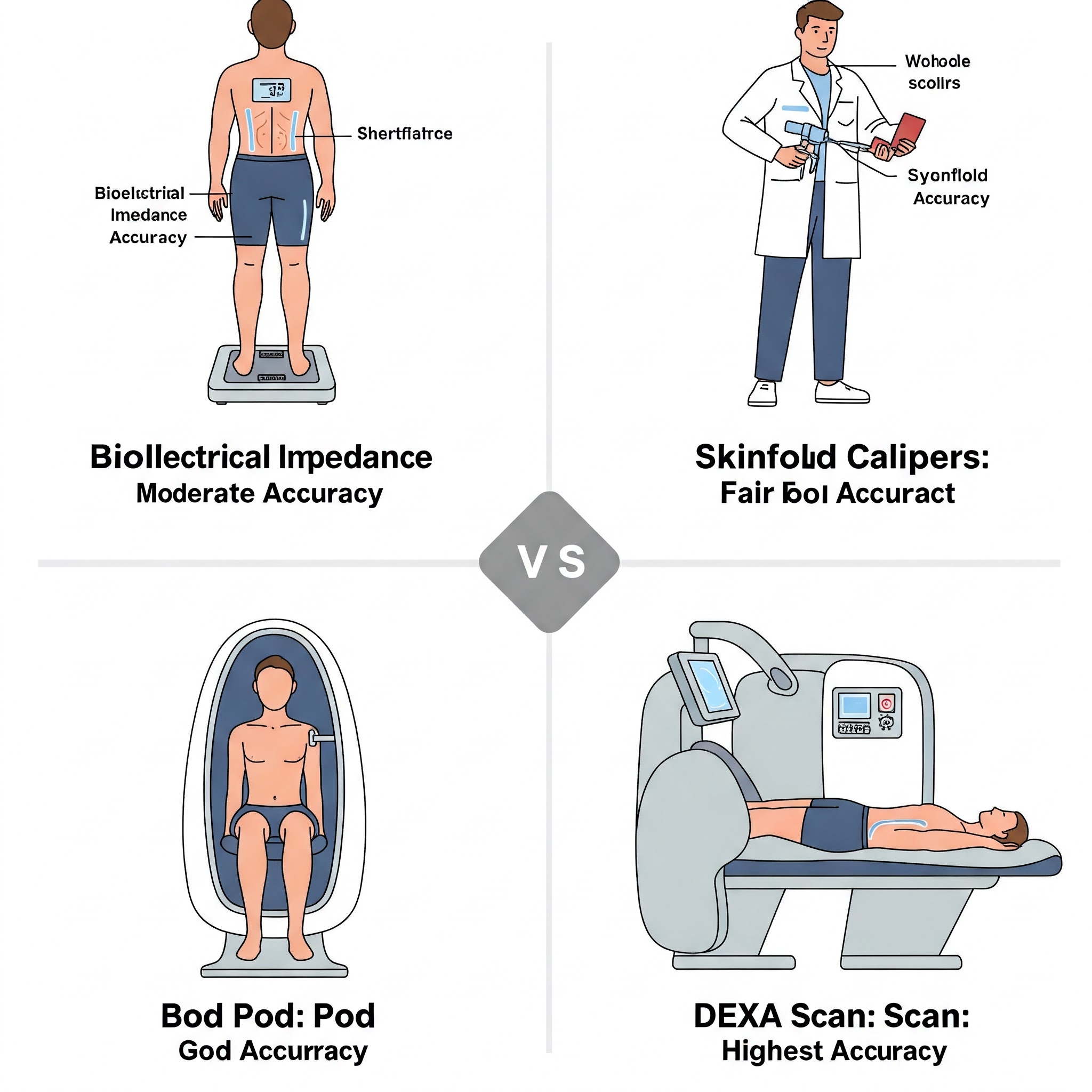 Comparative illustration of different methods for measuring body fat percentage