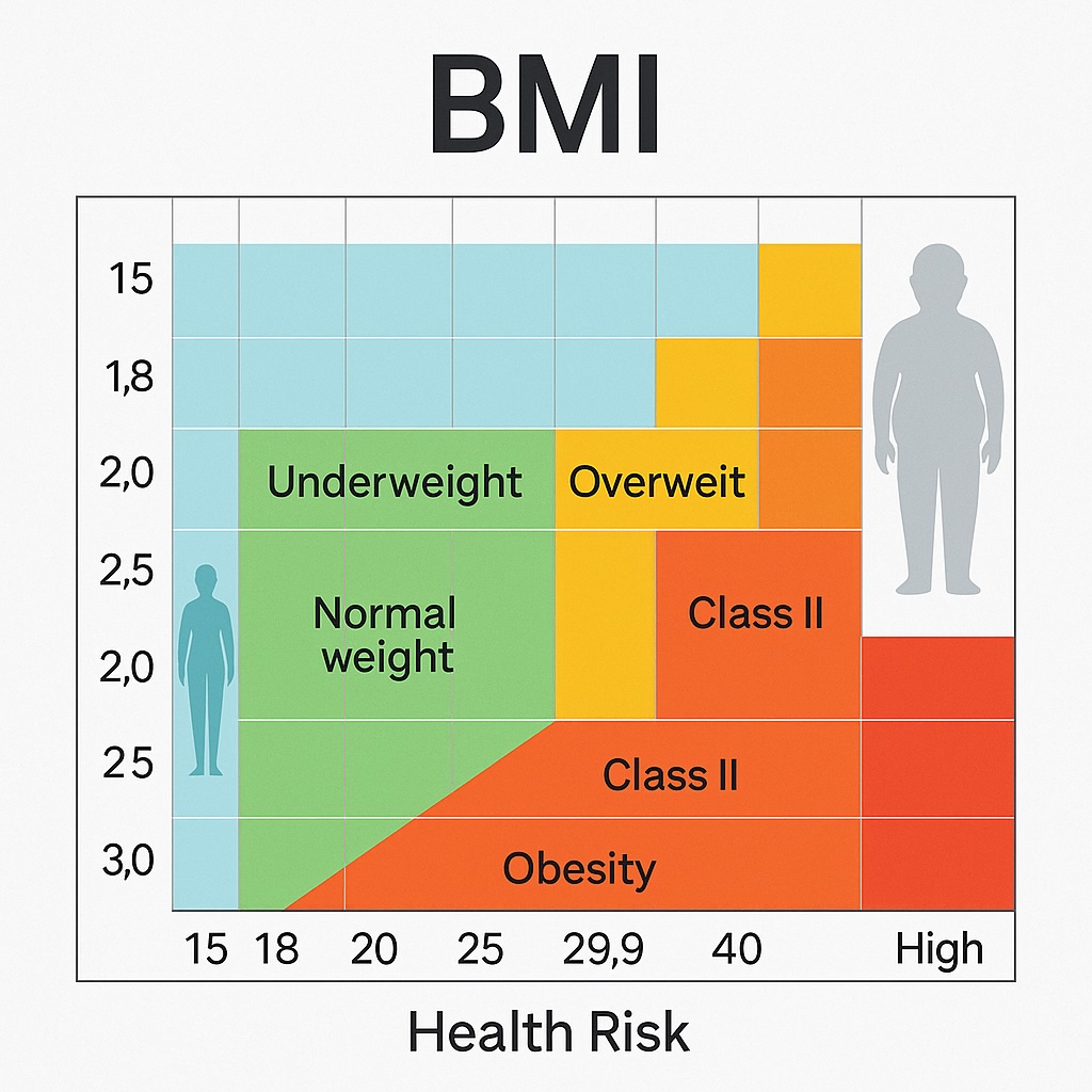 BMI chart showing different classifications and associated health risks