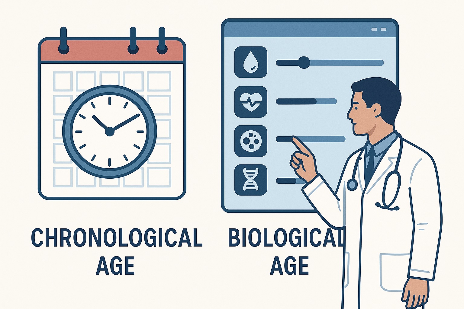 Difference between chronological and biological age illustration