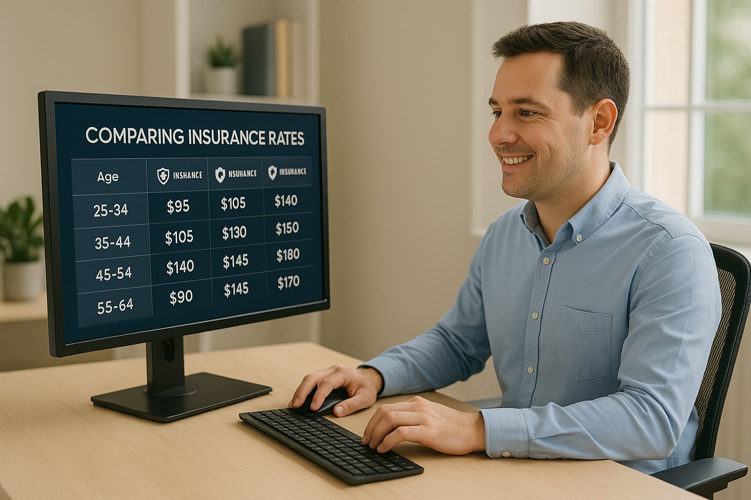 Person comparing insurance rates from multiple providers on a computer