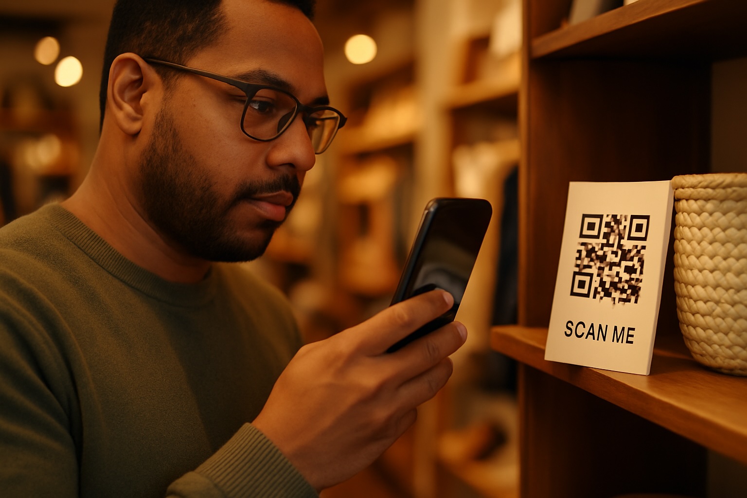 QR code scanning by customer in a small business setting