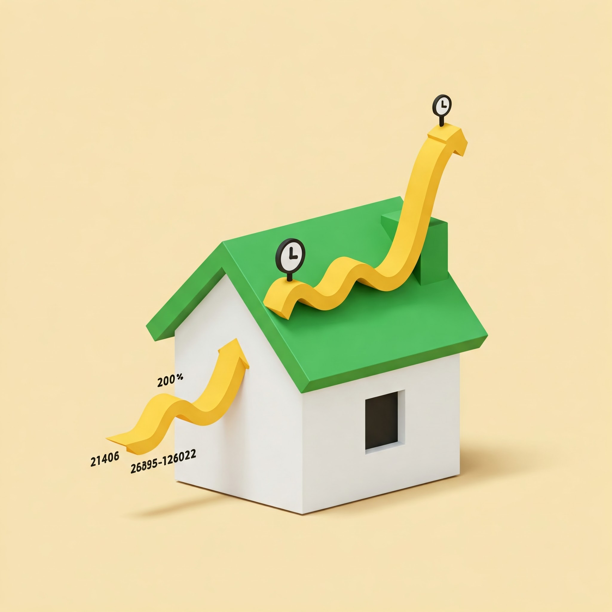 House with wavy line graph showing interest rate changes over time, with different colored periods representing fixed and adjustment periods