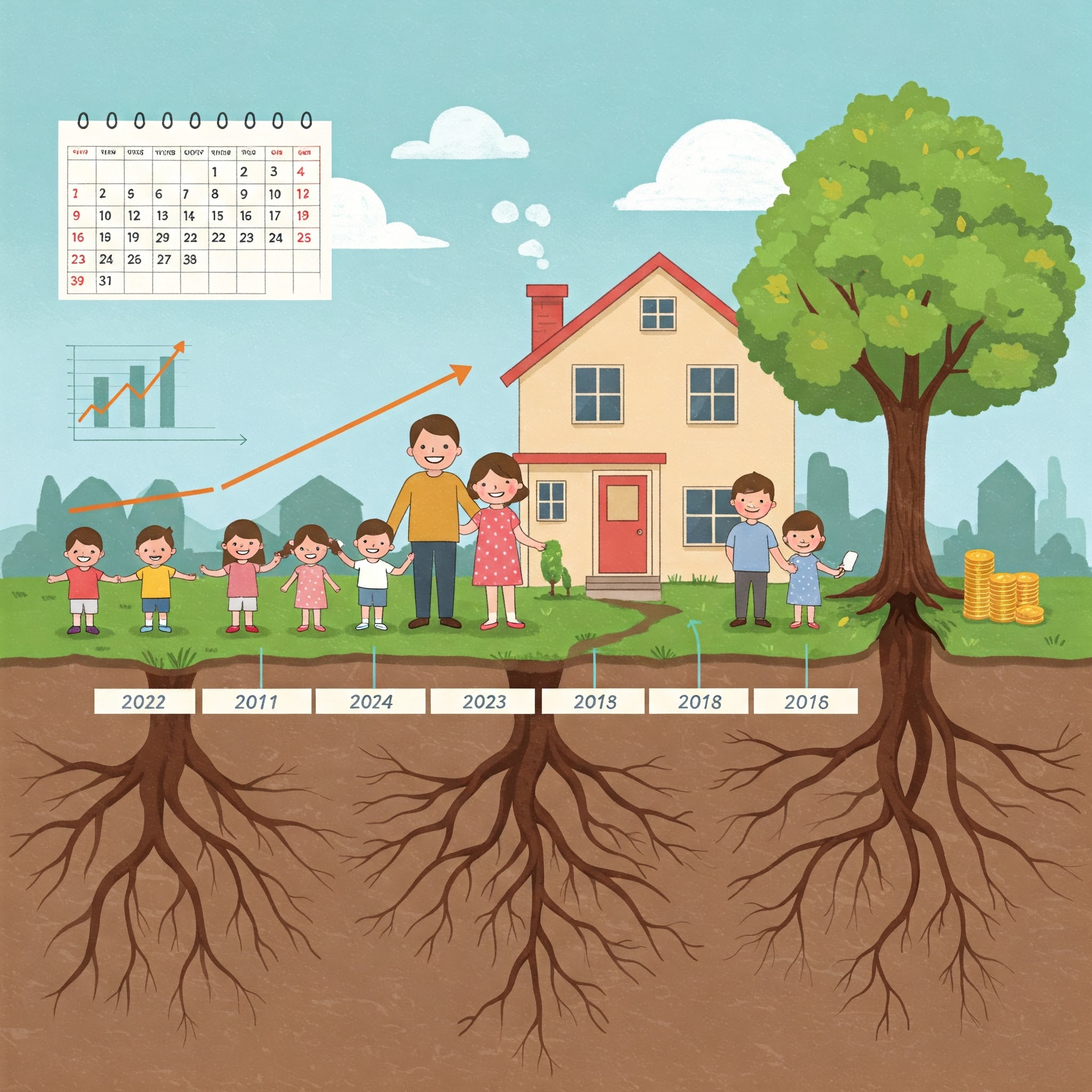 Family planning to stay in their home long-term with a fixed-rate mortgage timeline showing stable payments