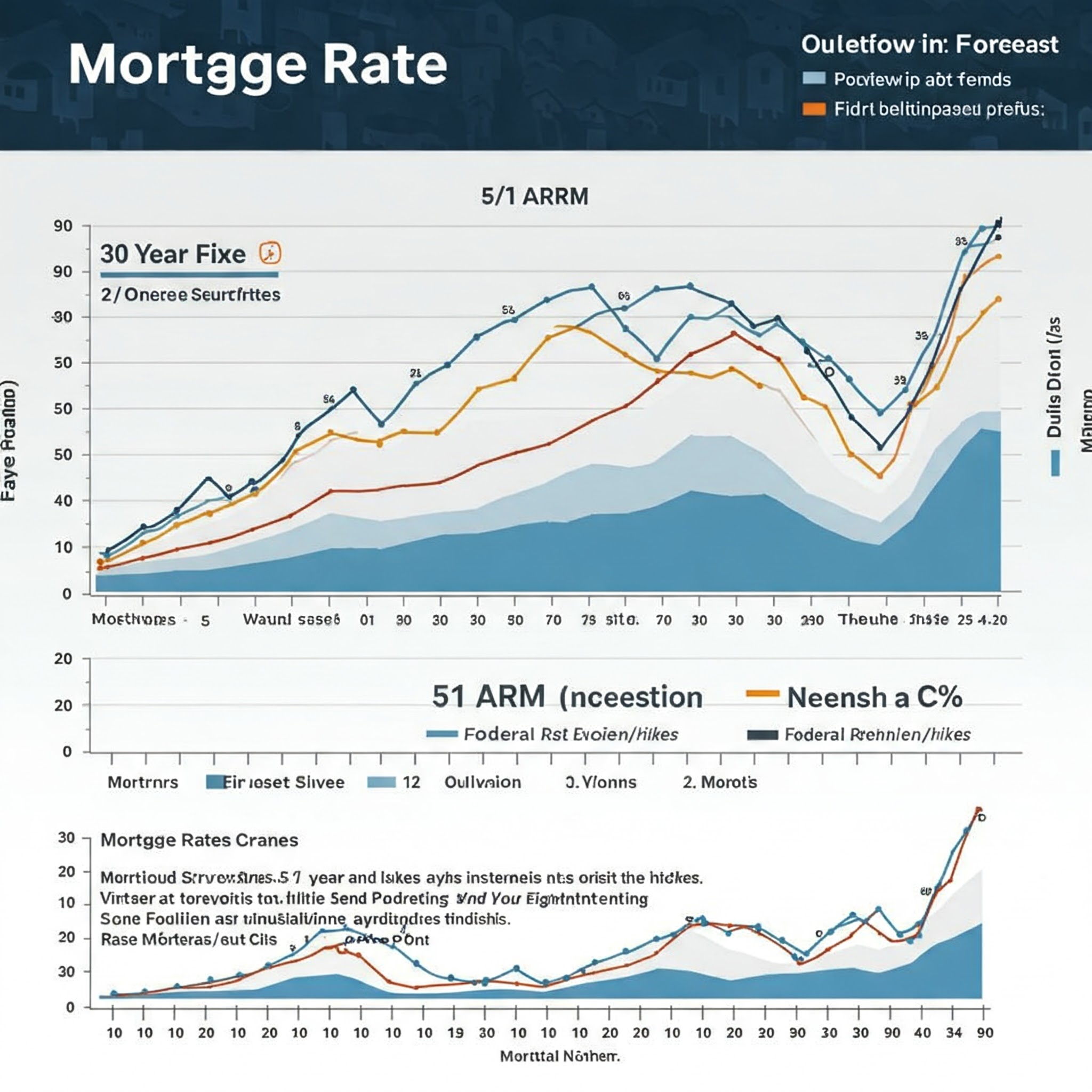 Financial chart showing mortgage rate trends over past 12 months and forecast for next year
