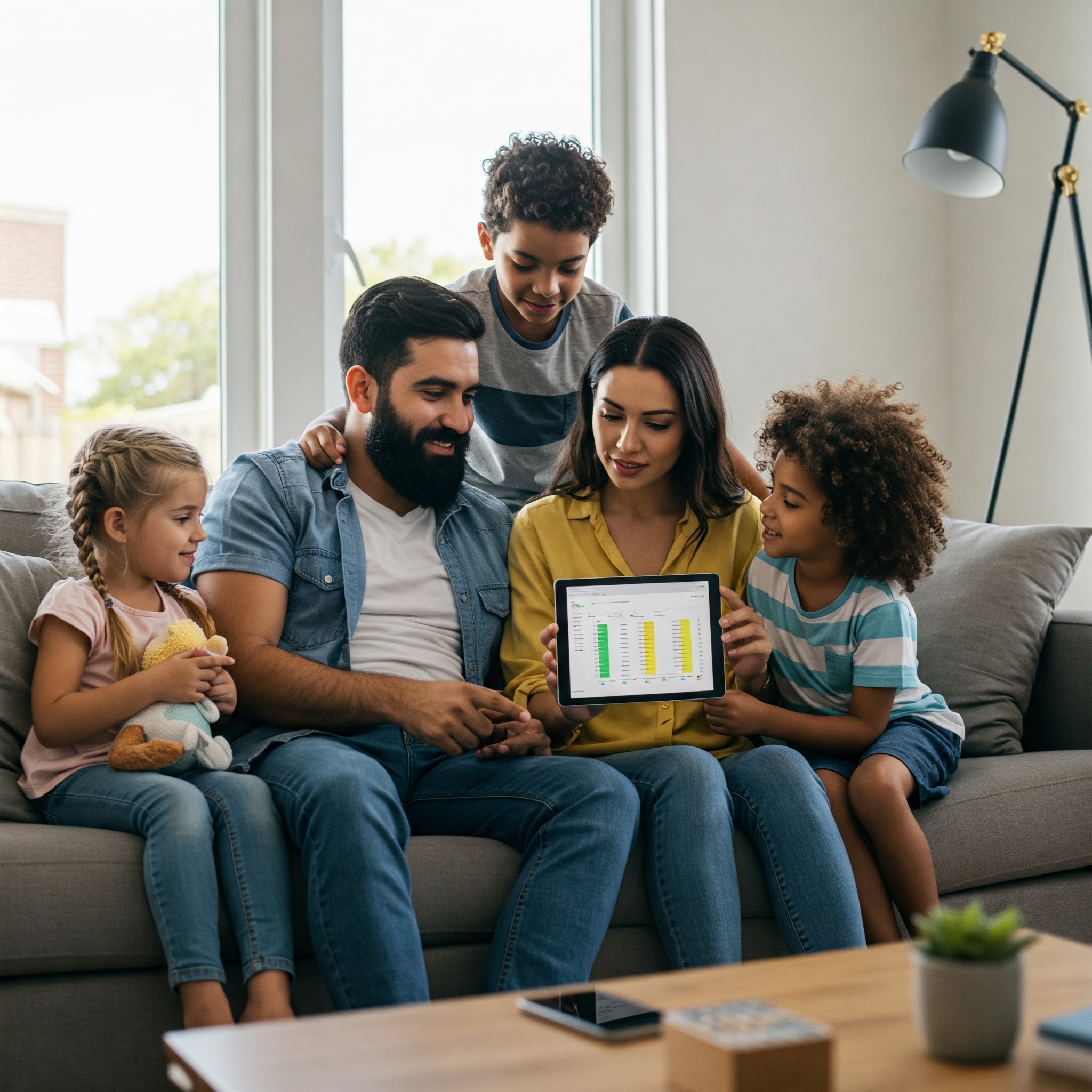 Happy family enjoying their new affordable home