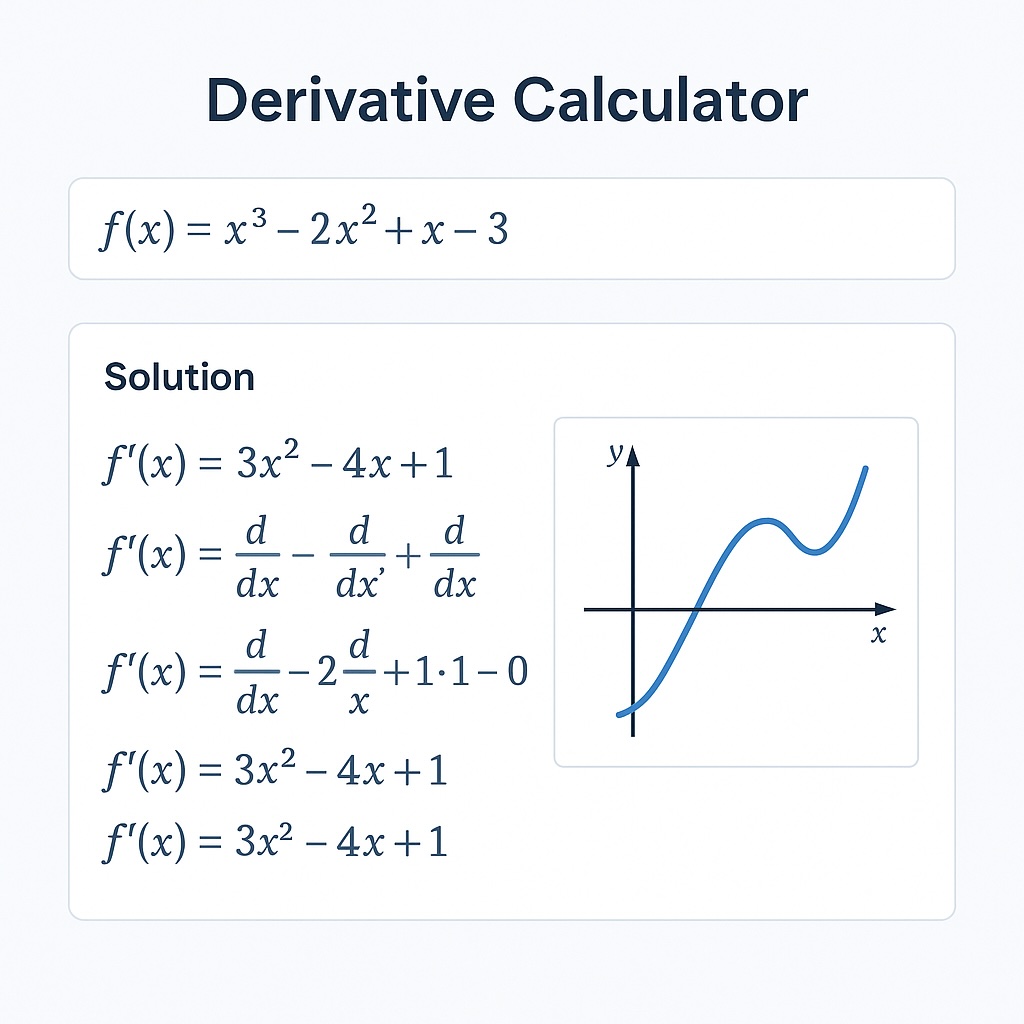 Calculator interface demonstration showing derivative calculation features