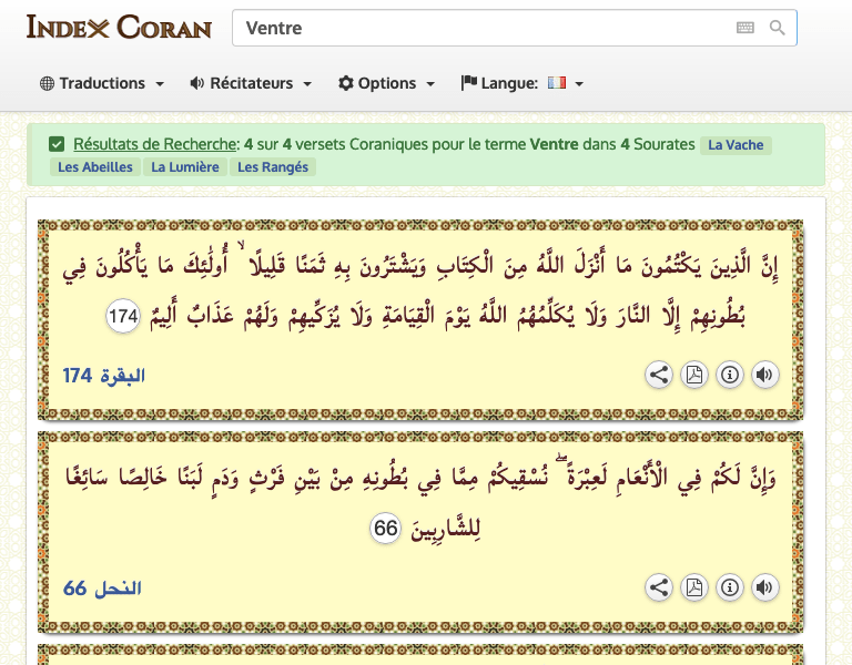 Rechercher Ventre Dans Les Sourates Versets Du Coran Et Islam Index Coran