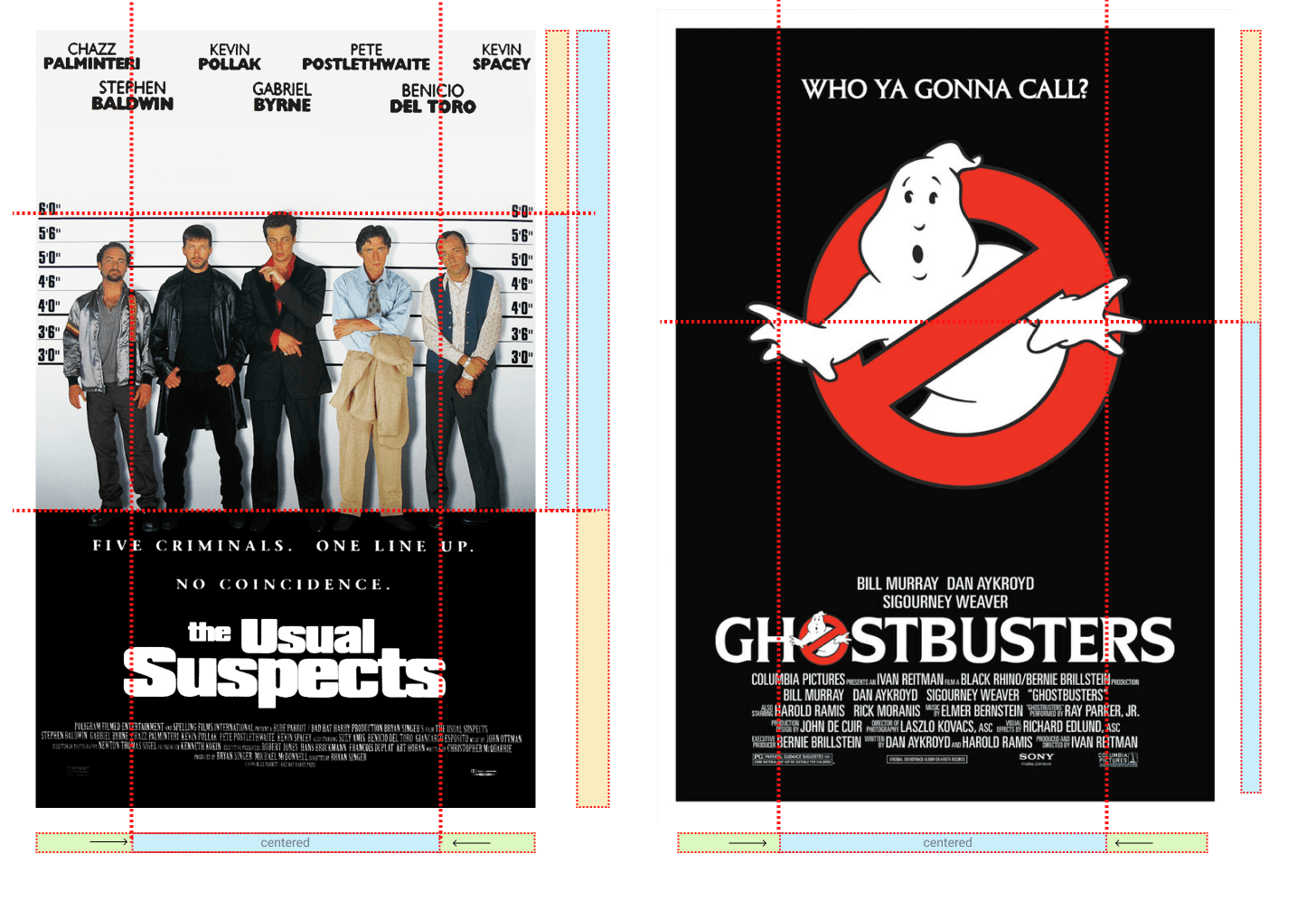 The Usual Suspects and Ghosterbusters movie posters use the golden ratio in their layouts