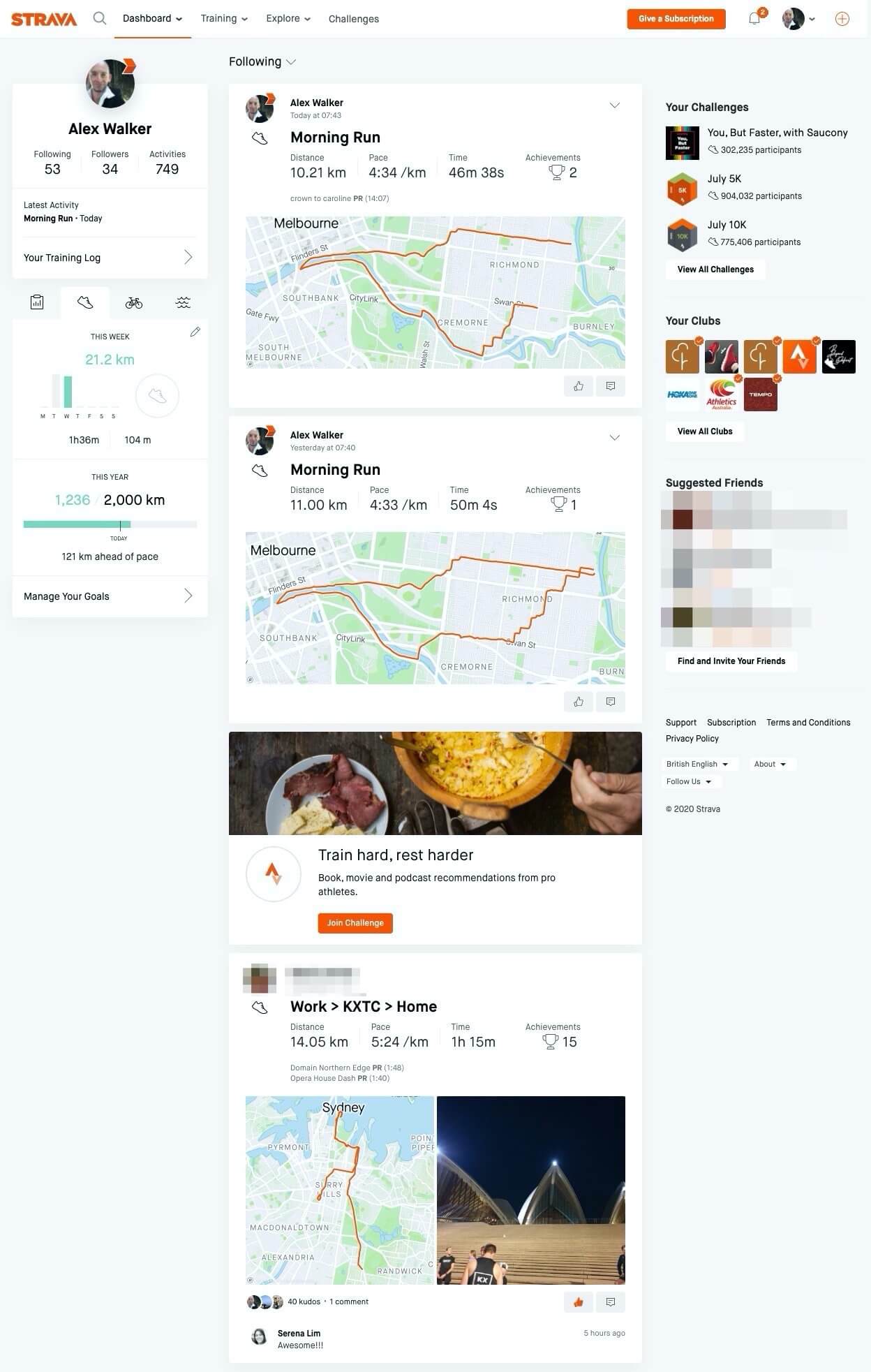 Three-column navigation at Strava