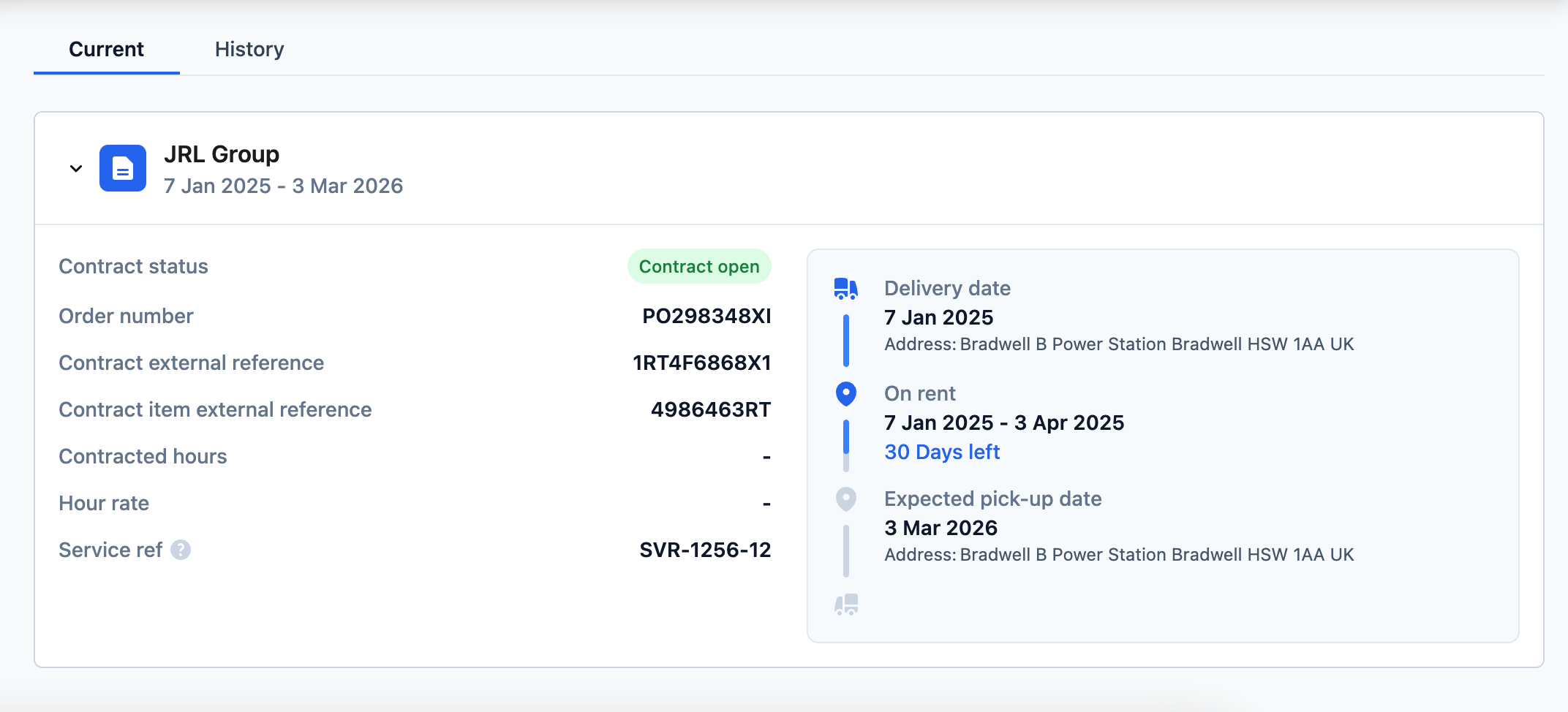 Rental ERP data on contracts