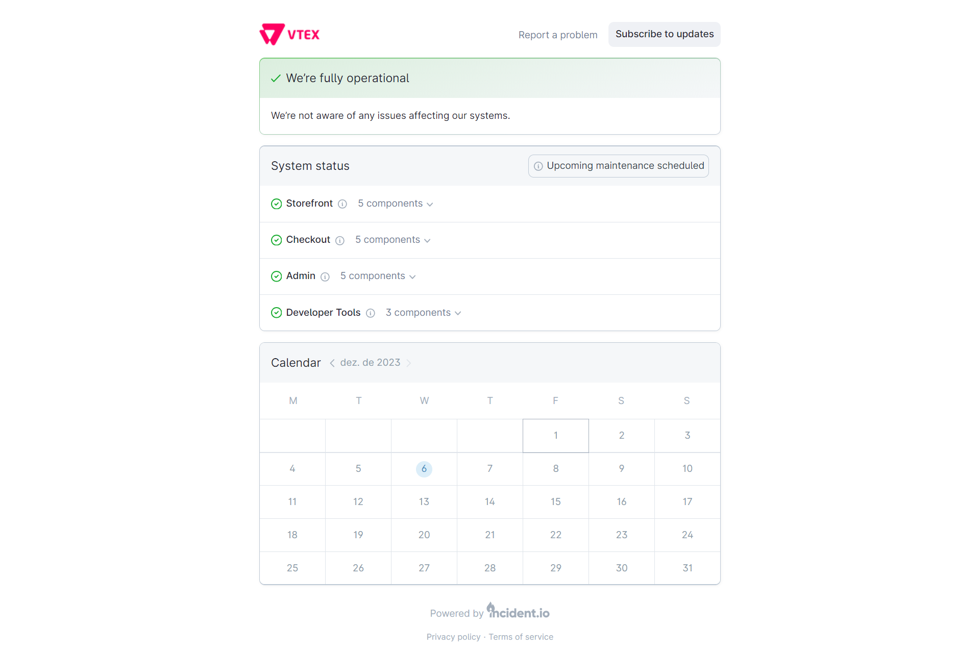 {"base64":"  ","img":{"width":1920,"height":1282,"type":"png","mime":"image/png","wUnits":"px","hUnits":"px","length":206185,"url":"https://raw.githubusercontent.com/vtexdocs/help-center-content/refs/heads/main/docs/en/tutorials/infrastructure/sla-and-status/vtex-status-page_1.png"}}