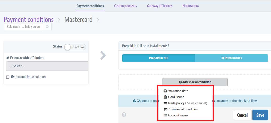{"base64":" ","img":{"width":1153,"height":523,"type":"png","mime":"image/png","wUnits":"px","hUnits":"px","length":37928,"url":"https://cdn.statically.io/gh/vtexdocs/help-center-content/refs/heads/main/docs/en/tutorials/payments/payment-settings/special-conditions_1.png"}}