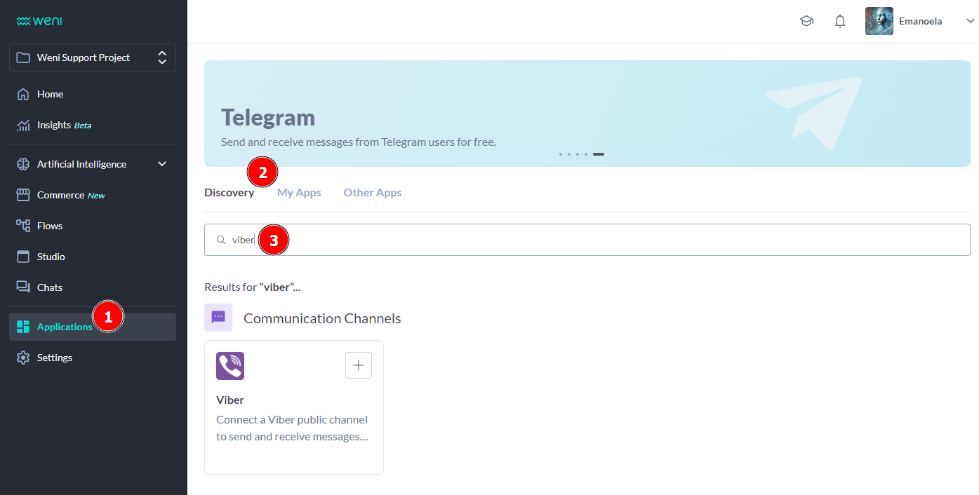 {"base64":"  ","img":{"width":1395,"height":706,"type":"png","mime":"image/png","wUnits":"px","hUnits":"px","length":114431,"url":"https://cdn.statically.io/gh/vtexdocs/help-center-content/refs/heads/main/docs/en/tutorials/weni-by-vtex/integrations/adding-a-viber-channel_1.png"}}