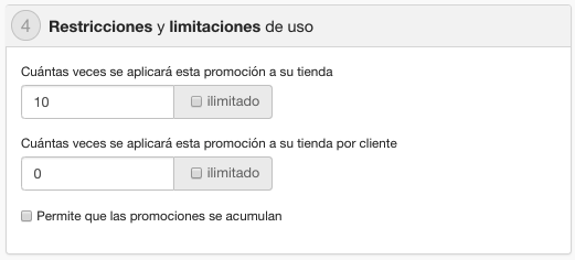 {"base64":"  ","img":{"width":521,"height":236,"type":"png","mime":"image/png","wUnits":"px","hUnits":"px","length":21602,"url":"https://cdn.statically.io/gh/vtexdocs/help-center-content/refs/heads/main/docs/es/tutorials/tasas-y-promociones/promociones/como-crear-promocion-con-limitacion-de-uso_1.png"}}