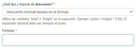 {"base64":"  ","img":{"width":557,"height":205,"type":"png","mime":"image/png","wUnits":"px","hUnits":"px","length":9731,"url":"https://cdn.statically.io/gh/vtexdocs/help-center-content/refs/heads/main/docs/es/tutorials/tasas-y-promociones/promociones/promocion-regular-con-descuento-nominal-basado-en-la-formula_1.PNG"}}