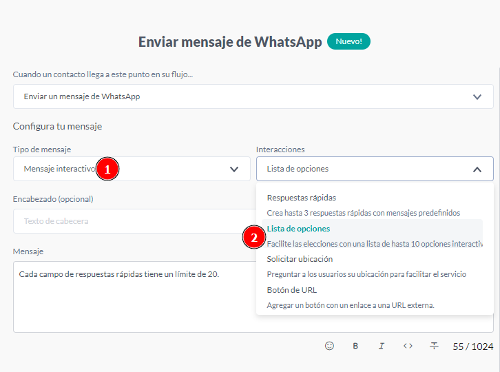 {"base64":"  ","img":{"width":726,"height":540,"type":"png","mime":"image/png","wUnits":"px","hUnits":"px","length":35757,"url":"https://cdn.statically.io/gh/vtexdocs/help-center-content/refs/heads/main/docs/es/tutorials/weni-by-vtex/flujos/tarjeta-de-mensaje-de-whatsapp_6.png"}}