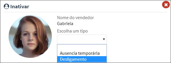 Tela do formulário de desligamento do vendedor