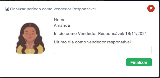 Tela de confirmação de término do período como VR